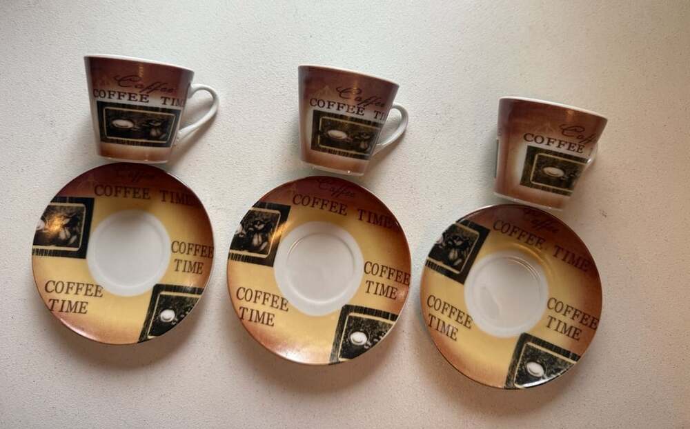 Coffee Time Espresso Cup And Saucer Set Of 3